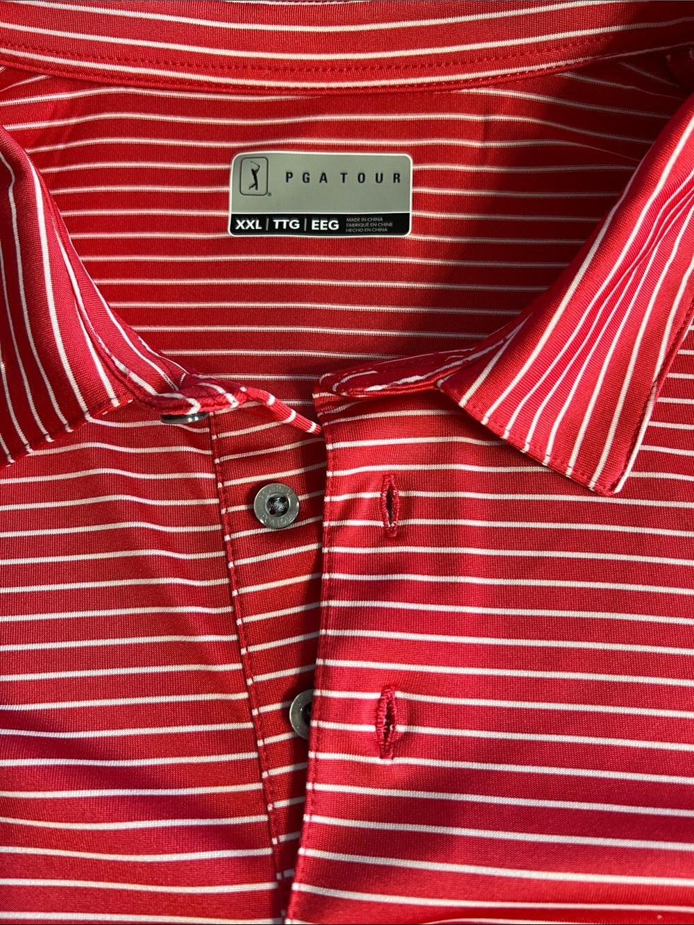 PGA TOUR Men’s XXL Red White Striped Performance Golf Polo Shirt